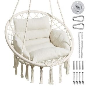 Cream Hanging Macrame Swing Chair